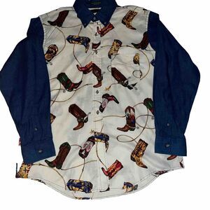 Vintage Flying Scotsman Boots Rodeo Western Cowboy Collared Button Down L USA
